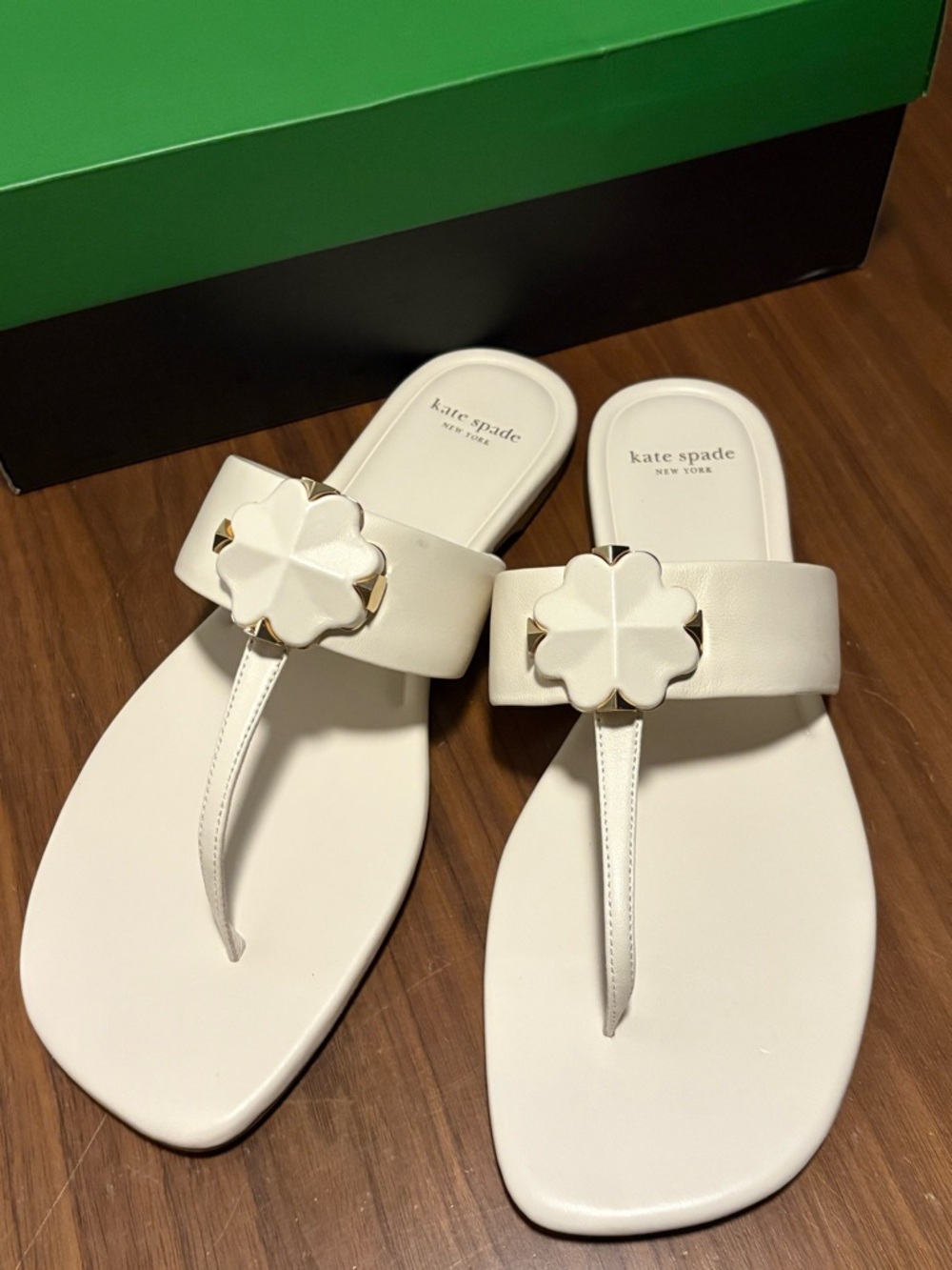 kate spade White Floral Thong Sandals with Gold Accents - Picture 2 of 6